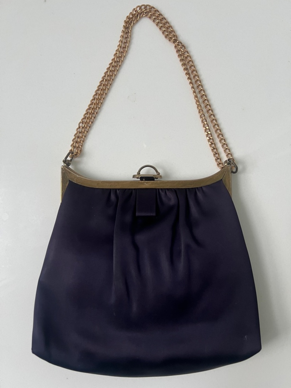 Classic Navy Satin Chain-Handle Evening Bag